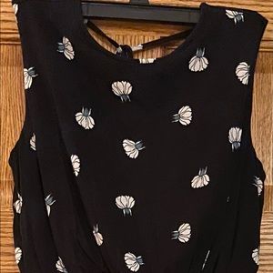 LOFT SLEEVELESS ELASTIC WAIST BLACK FLORAL PRINT DRESS SIZE XS PETITE